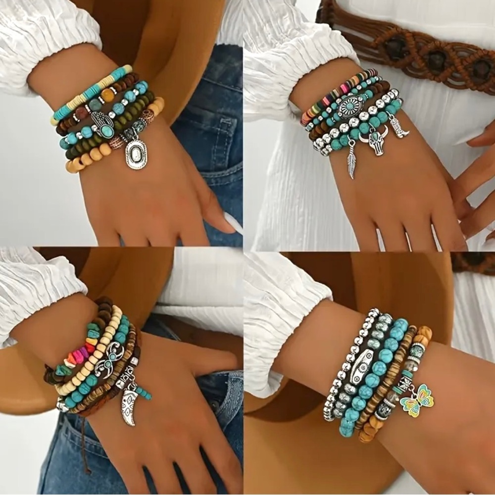 🔴 5 for $10 ONE Elegant Bluish Gray Wooden Beaded Bracelet - Picture 5 of 16